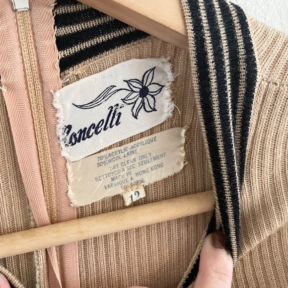 Vintage 60s 70s Knit Midi dress Concelli Academia Varsity Tie-front Blokecore 12 - Picture 5 of 13